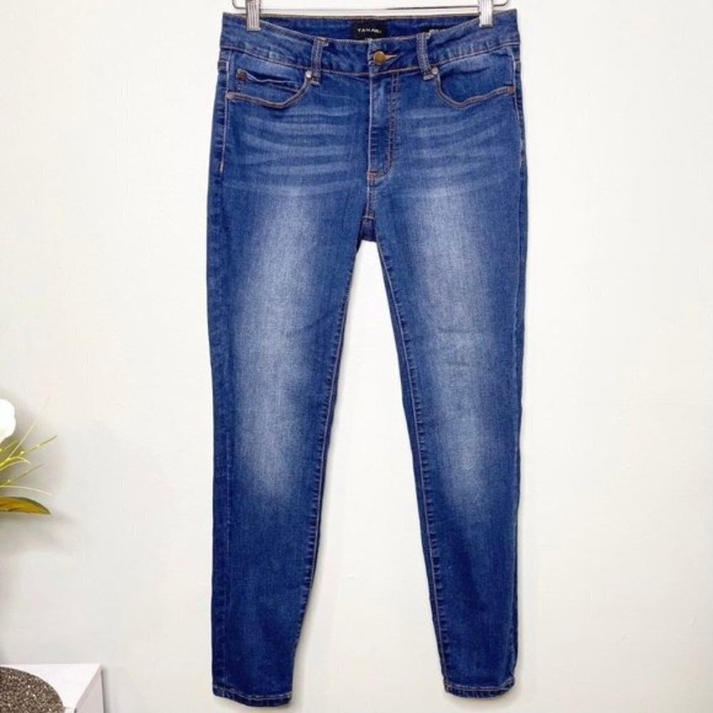 Tahari Classic Skinny Jeans Dark Blue Distressed Stretch 6